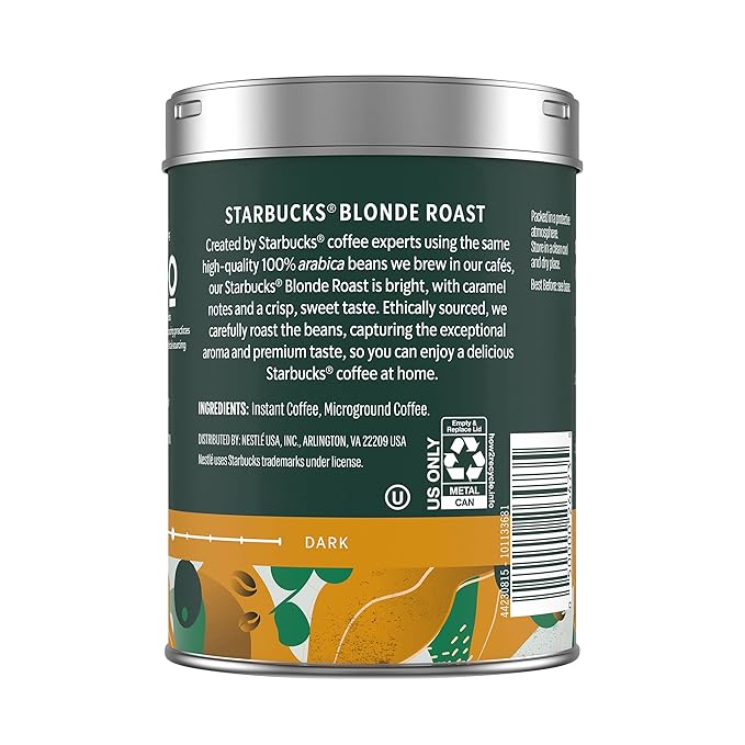 Starbucks Premium Instant Coffee, Starbucks Blonde Roast Coffee, Arabica Beans, Three 3.17 oz Tins