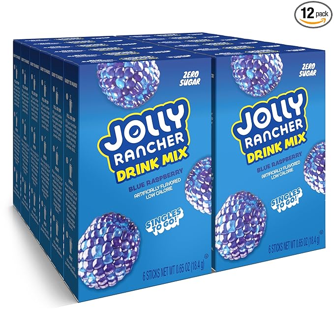 Jolly Rancher Rancher Singles To Go Water Drink Mix, Blue Raspberry, 12 Boxes With 6 Packets Each, 72 Total Servings