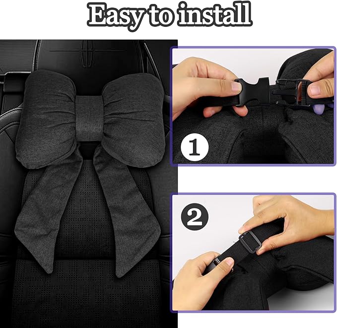 wuyaoyao Bow Car Headrest Pillow, Cute Bow Shape Car Neck Pillow, Soft Comfortable Automotive Seat Headrest Pillows for Driver, Universal Vehicle Neck Support Cushion for Sleeping Travel(Black)