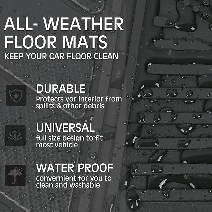 CAR PASS Heavy Duty Rubber Floor Mats 4-Piece Car Mat Set - Universal Waterproof Carbon Fiber Floor Mats for Car SUV Truck, Durable All-Weather Mats(Black)