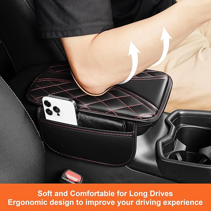 Center Console Cover Fit for XT5: Scratch and Wear Resistant Console Cover Leather with 2 Storage Bags -Upgraded Armrest Coverfor Car,Anti-Scratch Auto Armrest Pad Accessory （Black&Red