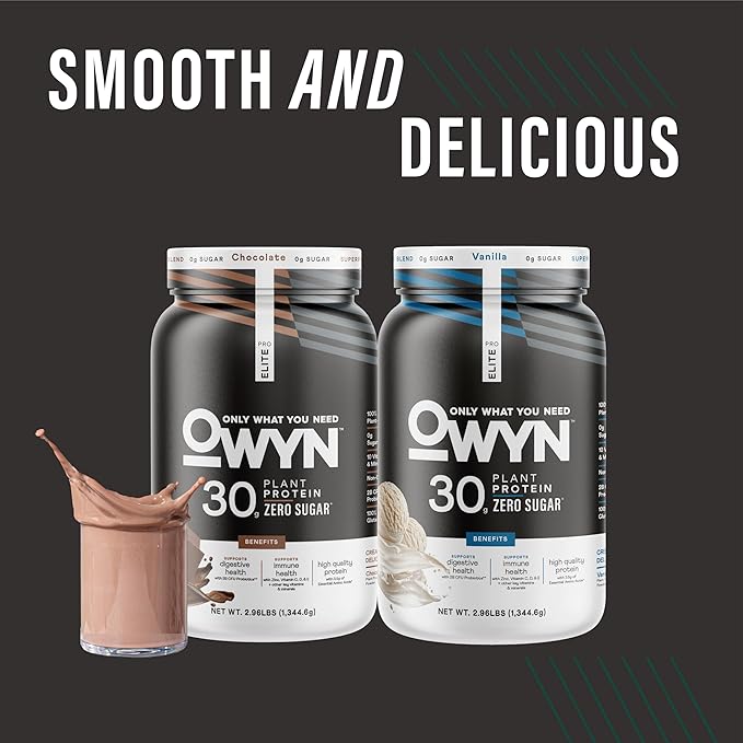 OWYN Only What You Need Pro Elite Vanilla Flavored Protein Powder, 32g Protein, 0g Sugar, 4g Fiber, High Protein, Dairy Free, Gluten Free, Plant Based Protein Powder, 2.9LB