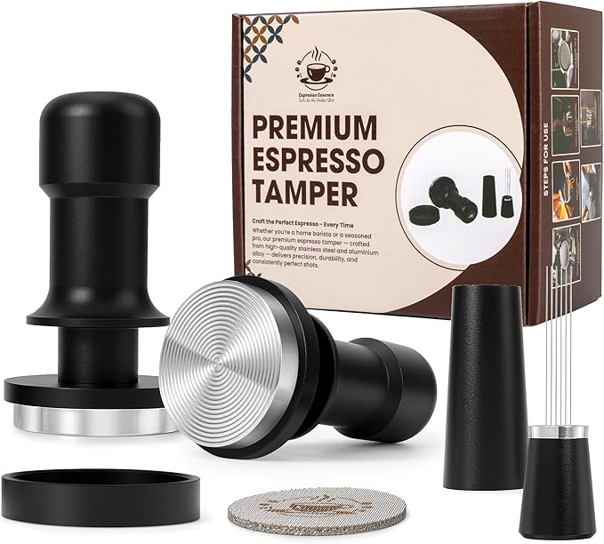 Espresso Tamper 58mm – Fits E61 Portafilter – Compatible With Rocket, Gaggia Classic, Rancilio Silvia, ECM, Profitec, La Marzocco – Spring Loaded Calibrated Self Leveling Coffee Tamper Tool