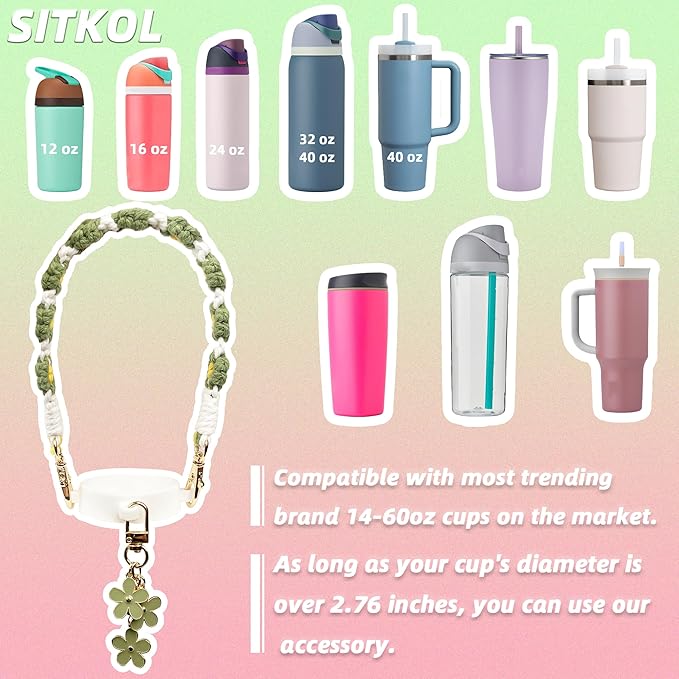 Handle Strap and Charm Set for Owala Water Bottle 24 oz, 32 oz, 40 oz, Owala Kids, Owala Coffee Tumbler, Owala FreeSip – Includes Handle Strap, for Owala Accessories & Stanley Cup Accessories