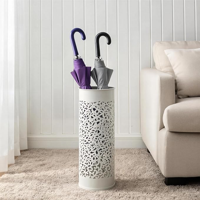 Concepts 21 inch Heavy Duty Metal Umbrella Stand - Durable Storage Holder for Umbrellas - Indoor and Outdoor Use - Stylish and Modern Organizer for Entryways. (Pearled Ivory)