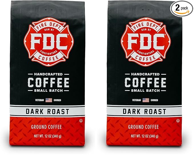 Fire Department Coffee - Gives Back to Firefighters - Bold & Smooth Dark Roast Ground Coffee - Roasted in the USA - Veteran Owned - 12 oz (Pack of 2)