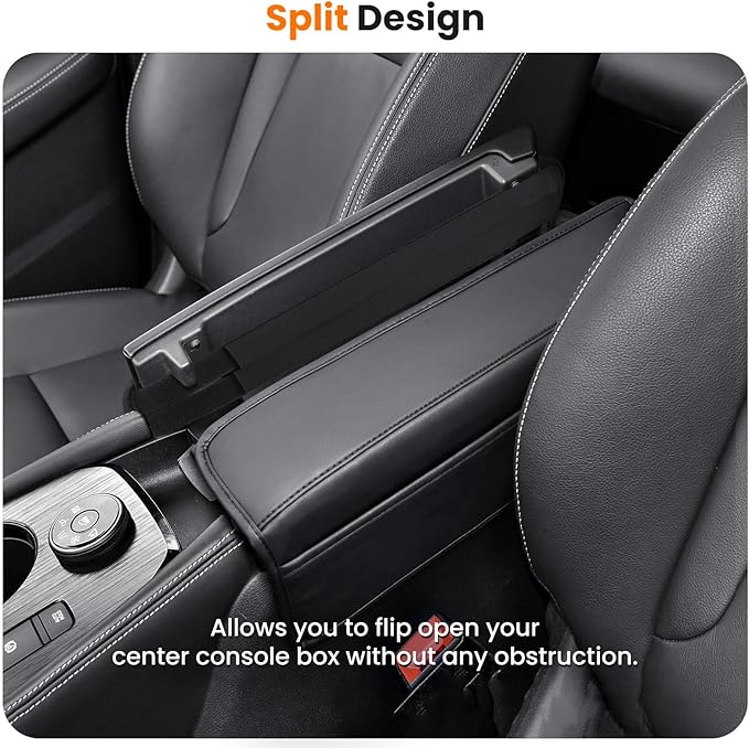 Center Console Armrest Cover for Nissan Rogue 2021-2026, Middle Console Pad Lid Cover Protector Elbow Arm Rest with Side Pockets, Rogue Interior Accessories, PU Leather (Black Stitches)