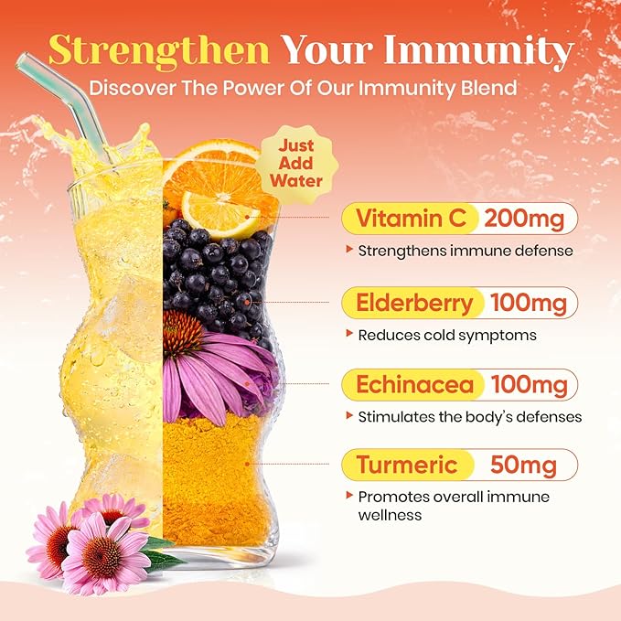 Venture Pal 2-in-1 Hydration + Immune Electrolytes Powder Packets with 7 Electrolytes & 6 Vitamins, Elderberry, Turmeric, Echinacea | Liquid Daily IV Drink Mix | Sugar Free | Keto Friendly, 16 Sticks