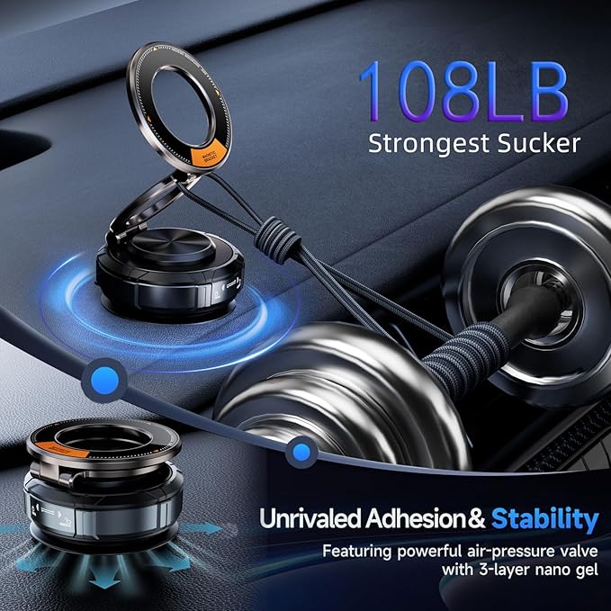 Car Phone Holder [Upgraded Strongest Magnetic Military-Grade Suction Cup] for Magsafe Magnetic 360° Adjustable Dashboard Windshield Vacuum Phone Mount Universal Automobile Cradle Cell Phone Stand