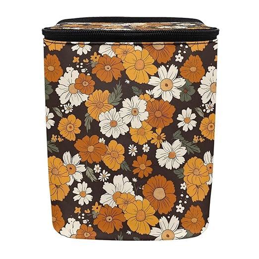 Retro Sunflower Daisy Flower Car Trash Can Hanging Mini Auto Garbage Bin with Lid Washable Leak Proof Automotive Car Rubbish Bags for Back Front Seat，Cottagecore Car Interior Accessory