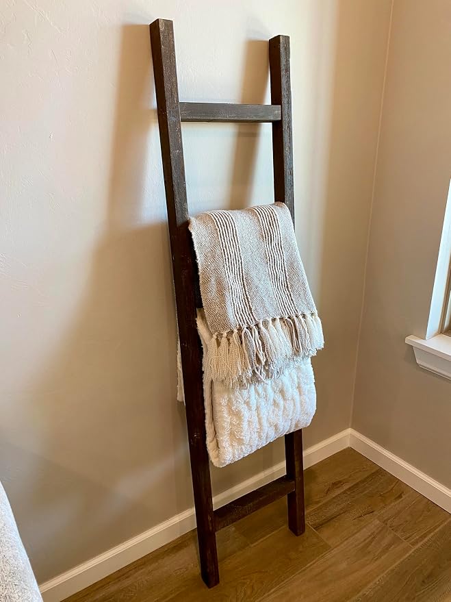 BARNWOODUSA Rustic Farmhouse Decorative Ladder - Our 47 inch Ladder can be Mounted Horizontally or Vertically and is Crafted from Reused Wood No Assembly Required Brown