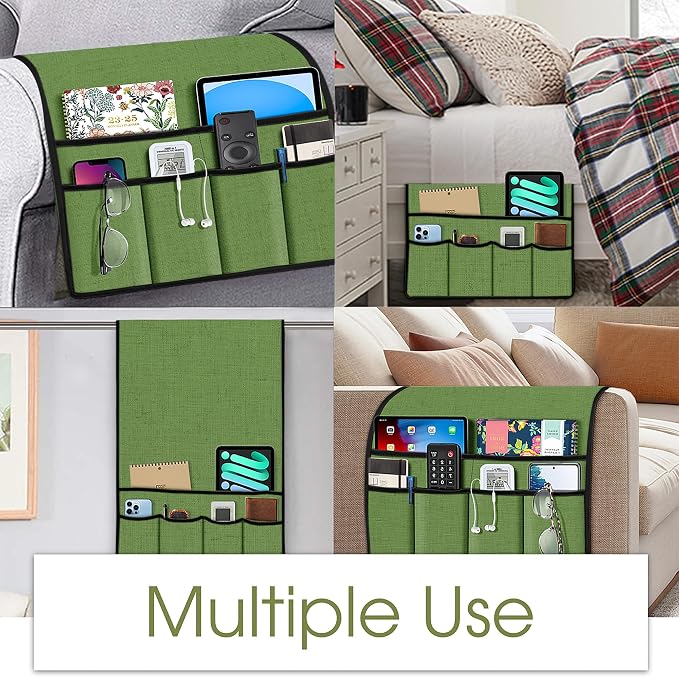 Joywell Armrest Organizer Remote Holder for Recliner Armchair Caddy Couch Sofa Arm Chair Caddie with 6 Pocket Storage for Magazine, iPad, Phone, Piquant Green