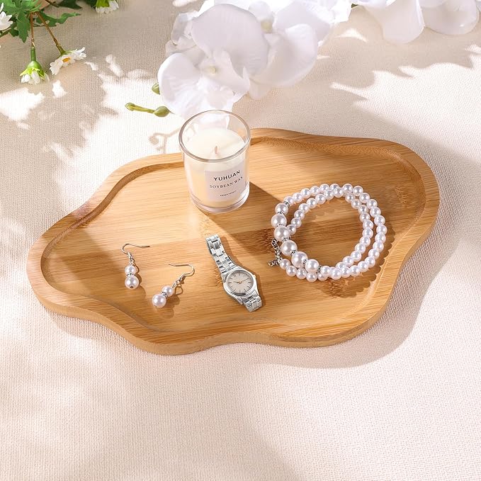 Wood Decorative Serving Tray for Candles Perfume, Cloud Jewelry Tray Trinket Dish, Wooden Trays for Coffee Table Home Decor