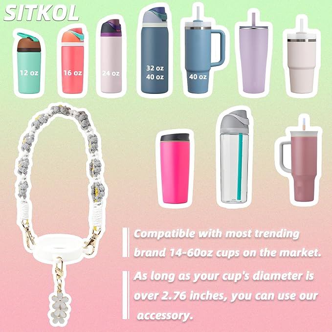 Handle Strap and Charm Set for Owala Water Bottle 24 oz, 32 oz, 40 oz, Owala Kids, Owala Coffee Tumbler, Owala FreeSip – Includes Handle Strap, for Owala Accessories & Stanley Cup Accessories