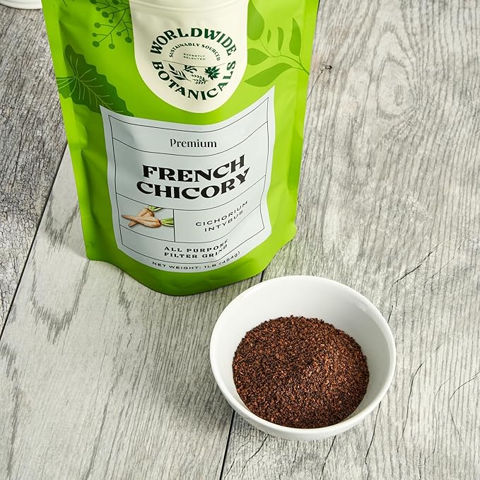 Worldwide Botanicals French Chicory Root, 1 Pound - Brew Like Coffee, Blend Roasted Chicory Root With Coffee, Prebiotic, Acid Free, Caffeine Free, Kosher, Pack of 2