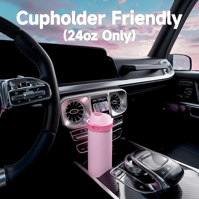 24 oz Insulated Water Bottle for Sports: Meoky Stainless Steel Water Bottle with 2-in-1 Straw and Spout Lid - Leak Proof, Cold for 24 Hours, Fits in Car Cup Holder, BPA-Free for Women Travel, Blush