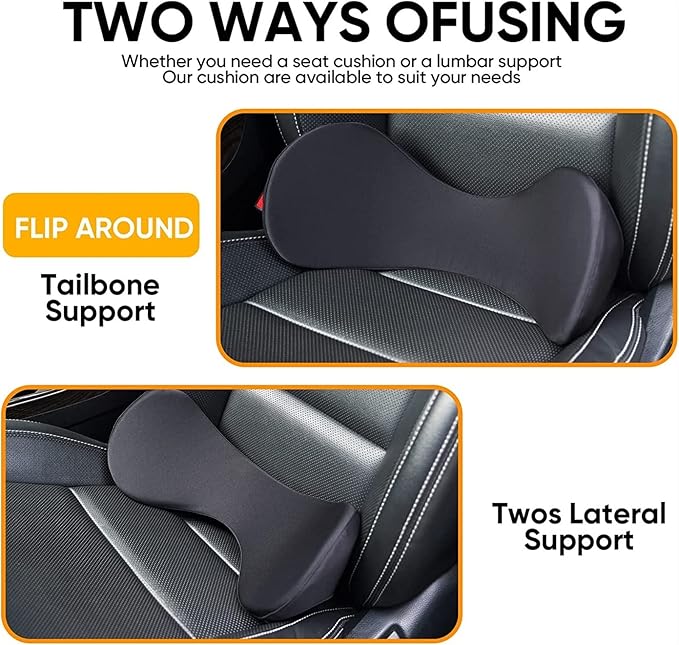 Memory Foam Car Seat, Car Lumbar Support Pillow Tailbone Support Cushions, Back Pad Massager Waist Cushion for Car Seat, Office Chair(1 Orange)