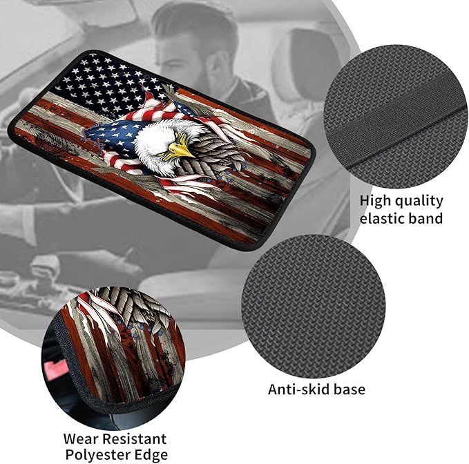 Car Armrest Cover Center Console Covers for Cars, Universal Waterproof Auto Arm Rest Covering Car Middle Console Armrest Seat Box Cover Protector +Car Coaster-Eagle on American Flag