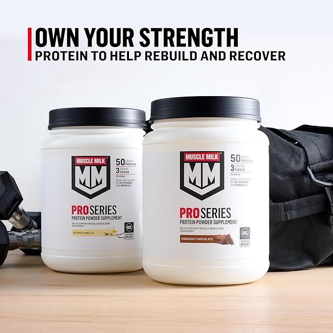 Muscle Milk Pro Series Protein Powder Supplement, Knockout Chocolate, 5 Pound, 28 Servings, 50g Protein, 3g Sugar, 20 Vitamins & Minerals, NSF Certified for Sport, Workout Recovery