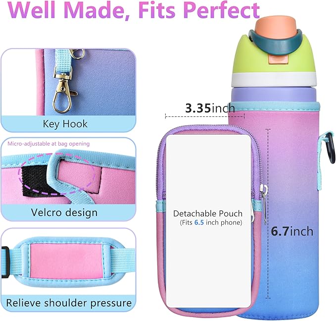 Water Bottle Carrier Bag with Strap for Owala FreeSip 24/32oz with Detachable Phone Pocket for Owala Accessories 24/32oz Water Bottle Sleeve for Walking Camping Gym