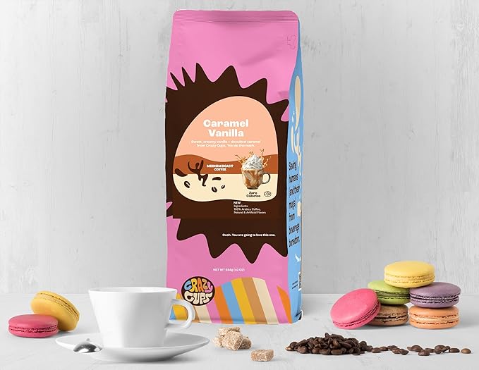 Crazy Cups Flavored Ground Coffee, Caramel Vanilla, in 10 oz Bags, For Brewing Flavored Hot or Iced Coffee, 3 Pack