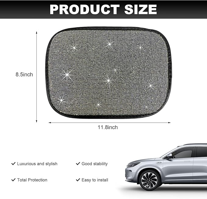 Bling Car Armrest Cover, 11.8"×8.5" Crystal Rhinestone Auto Center Console Protective Cover, Bling Charming Arm Rest Cushion Pad for Most Cars SUVs Trucks, Car Accessories (Black&Colorful)