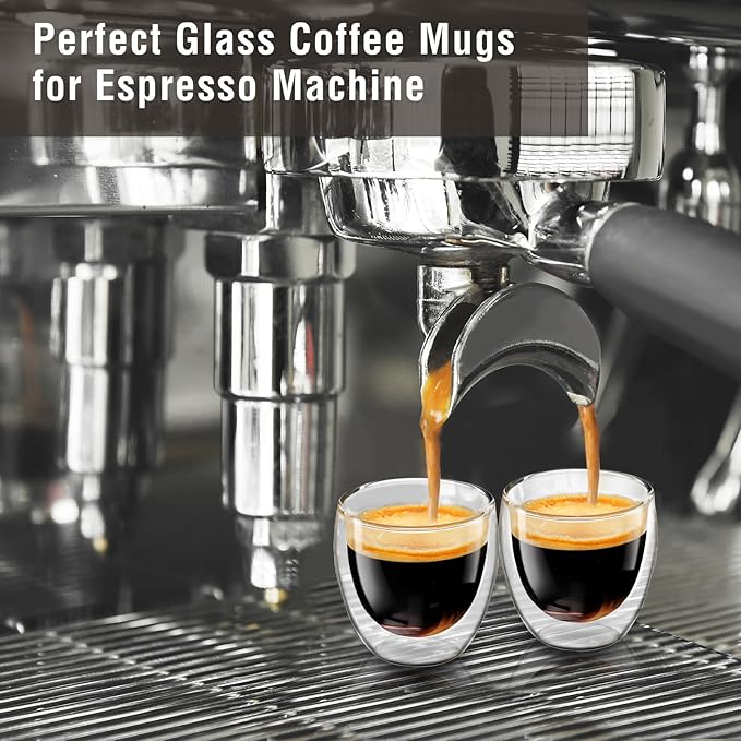 Espresso Cups Set of 4, 3 OZ Expresso Shots Glass Cup, Double Walled Glass Coffee Mugs, Espresso Machine Accessories,Insulated Clear Espresso Shot Glasses Cups,Water Won't Enter Between Double Walls