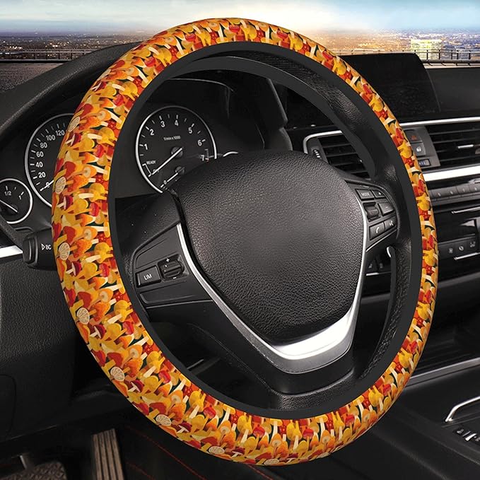 Car Steering Wheel Cover 15 Inch Leather Breathable Universal Auto Steering Wheel Protector Fit Auto Suvs Van Truck - Playful Mushrooms