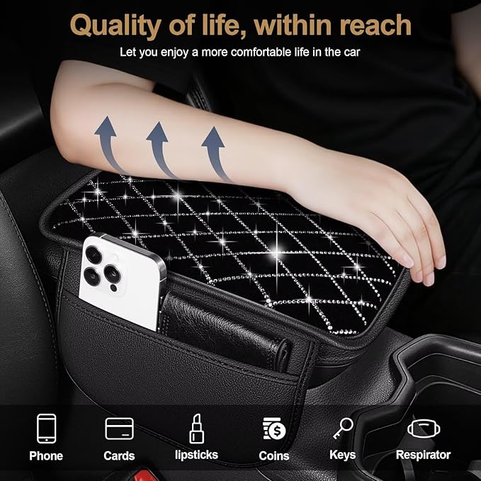 YORKNEIC Console Cover Fit for Lincoln MKT Bling Car Center Console Cover: Crystal Rhinestone Car Armrest Cushion Diamond Middle Console Cover