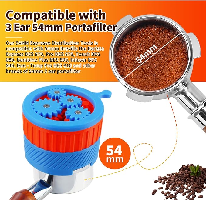 Spirographic Espresso WDT Tool, Espresso Distribution Tools Compatible with Breville 54MM Portafilter Baskets, Geared Spinning Espresso Needle Stirrer, Espresso Machine Accessories Tool