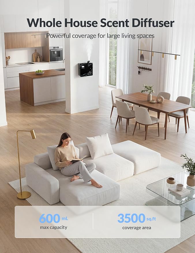 2026 Upgraded 3500 Sq.Ft HVAC Scent Diffuser for Home, Smart Whole House Scent System with App & Remote Control, Hotel Collection Waterless Diffuser for Large Room, Cold Air Tech, 600mL, Marble Black