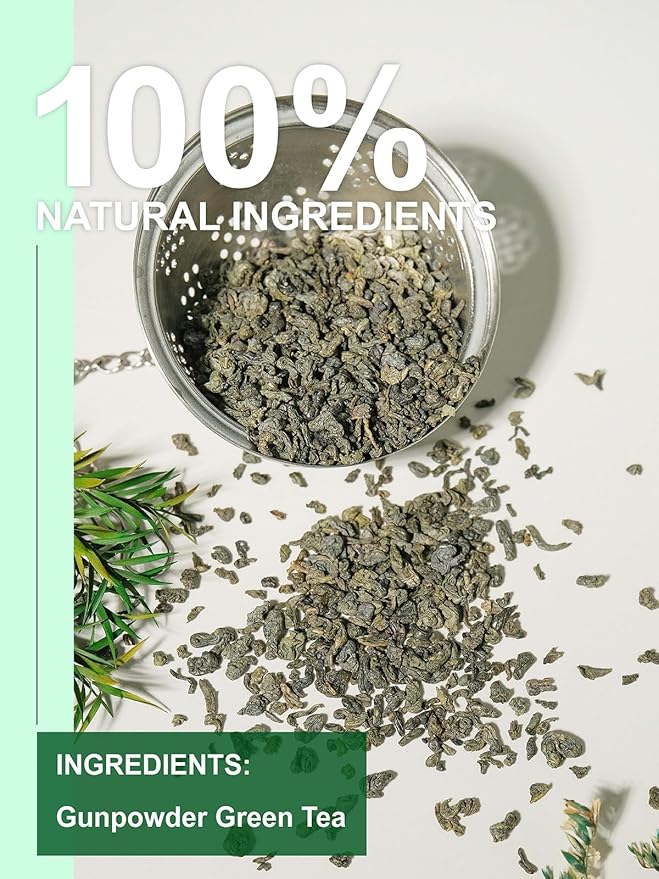 TeeLux Gunpowder Green Tea Loose Leaf, Mellow & Smooth Taste, High Mountain Green Tea with Roasted Aroma, 16oz