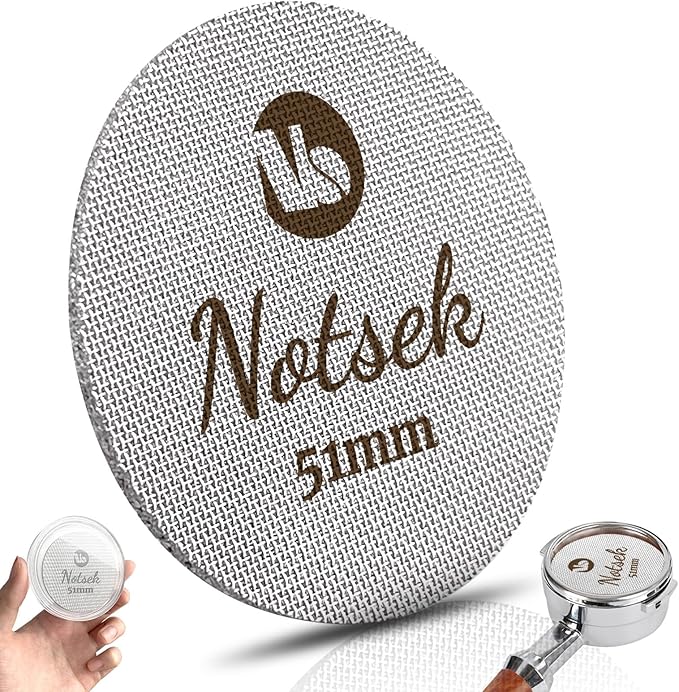 NOTSEK 51mm Puck Screen, Espresso Puck Screen for 51mm Portafilter with Acrylic Storage Box, Resuable 1.7mm Thick 150μm, 316L Stainless Steel, Coffee Filter Screen Mesh for Espresso Machine
