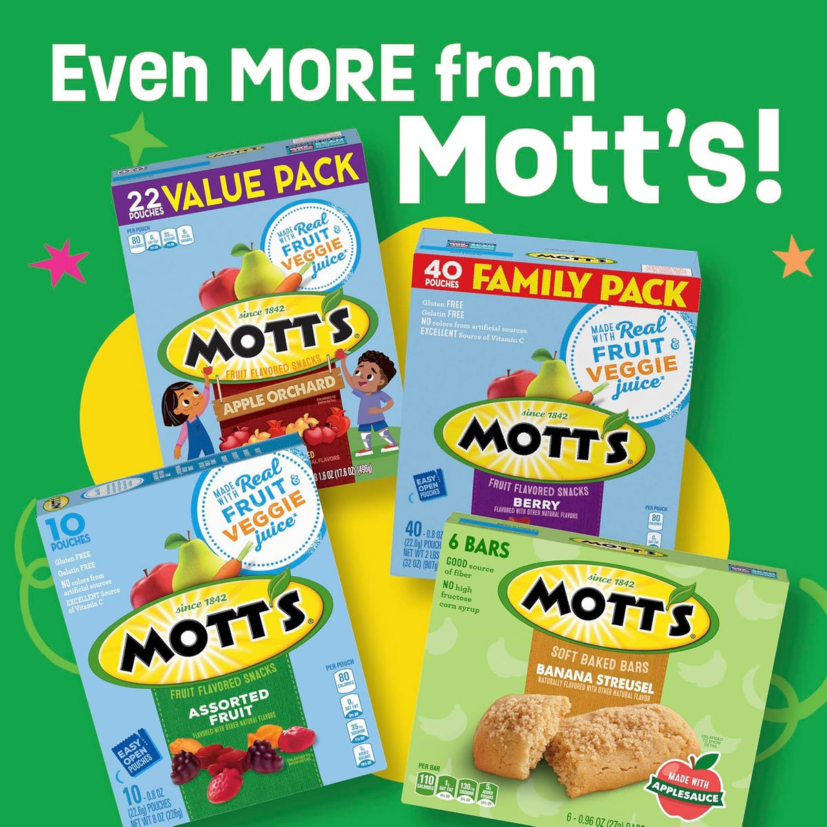 Mott's Soft Baked Bars, Chocolate Chip, Made with Applesauce, 6 Ct, 5.76 oz