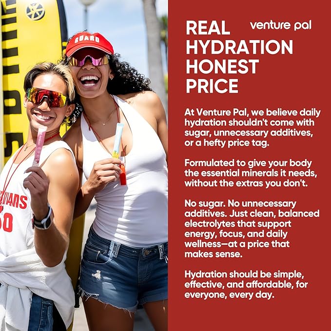 Venture Pal Sugar Free Electrolyte Powder Packets - Liquid Daily IV Drink Mix for Rapid Hydration & Party Recovery | 5 Vitamins & 7 Electrolytes| Keto Friendly | Non-GMO | Certified Vegan | 16 Sticks