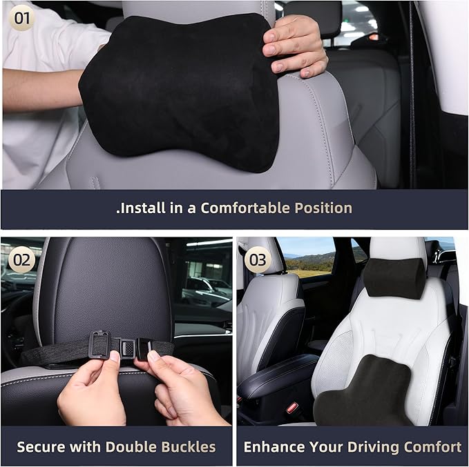 Car Neck & Lumbar Support Pillow Set for Ford Bronco, Soft Memory Foam Headrest & Back Cushion, Ergonomic Comfortable Seat Support for Daily Driving and Long Trips Car Interior Accessories