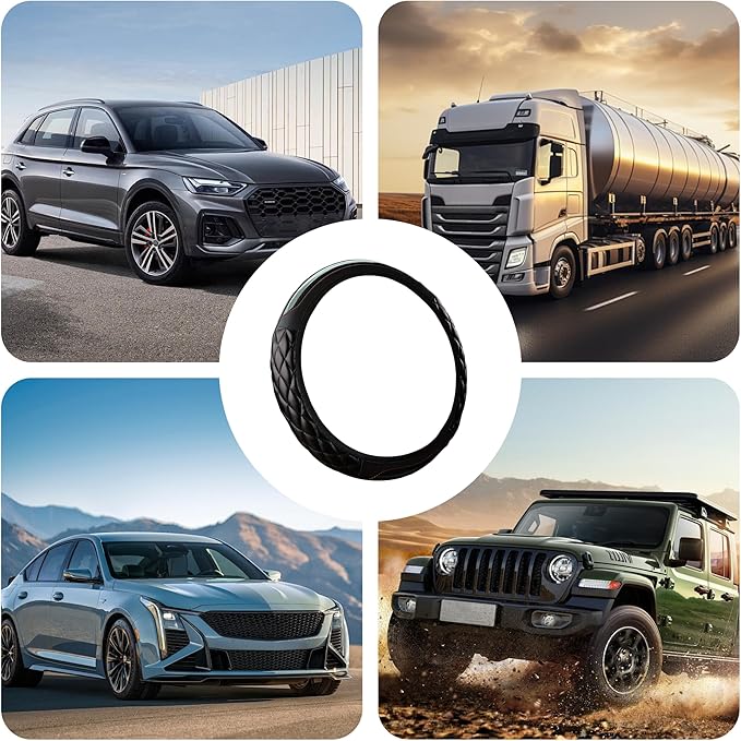 Car Steering Wheel Cover, 14.5-15inch Leather Anti-Slip Car Wheel Cover Protector, Safety Comfortable Desgin, Universal Auto Steering Wheels Accessories for Cars Truck SUV (Black)