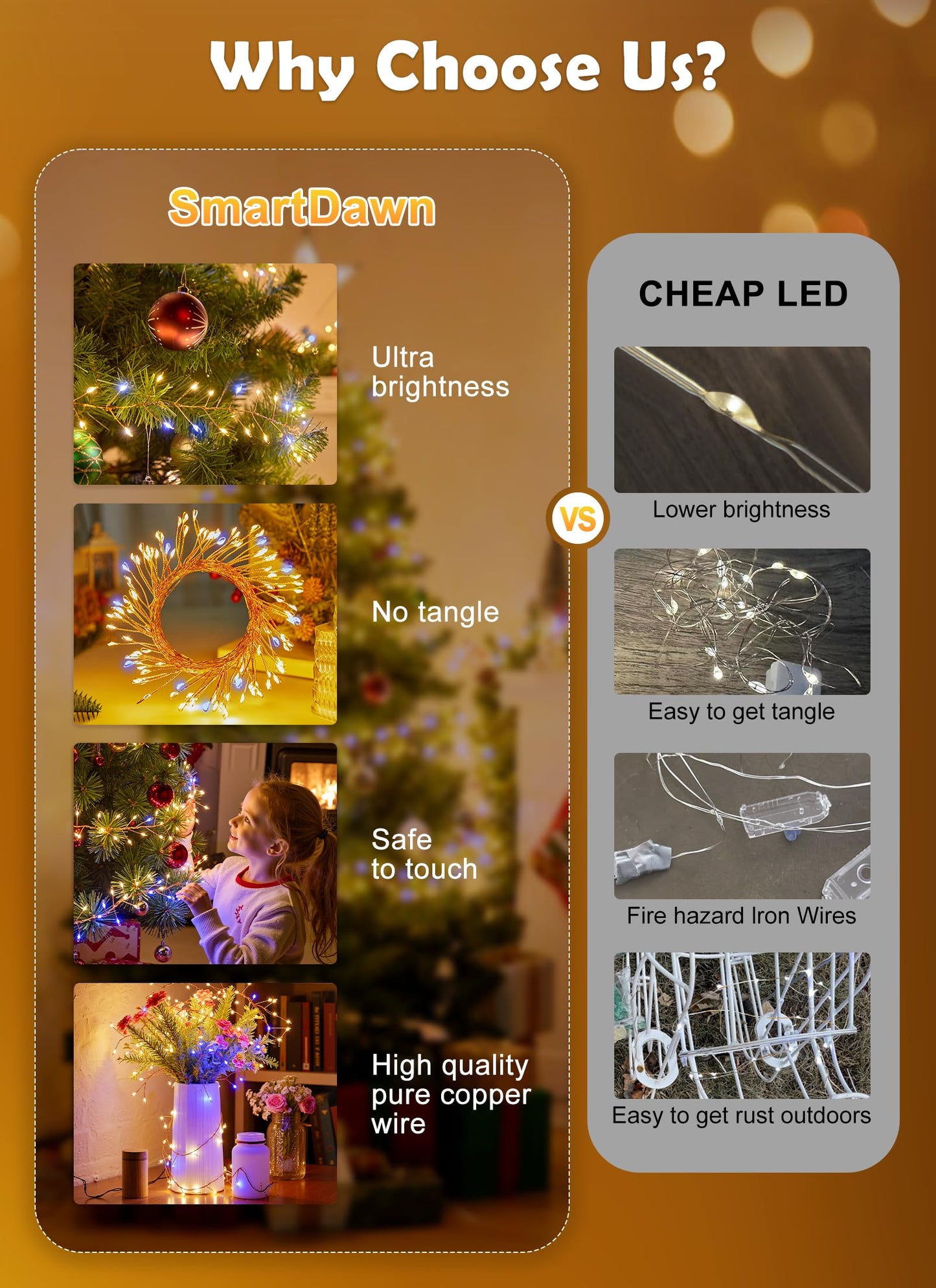 SmartDawn 4 Pack 120 LED Fairy Lights, Battery Operated, Waterproof, Warm White & Cool White, 10Ft Twinkle Lights for Indoor/Outdoor Decor