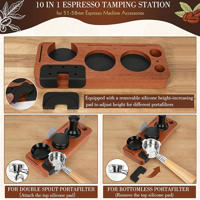 Y-Step 8 Pcs Espresso Accessories Kit, 51mm Espresso Tamper Kit Espresso Tools Barista Kit & Espresso Tamping Station, with 51mm Coffee Tamper, Distributor, WDT Tool, Dosing Funnel, Puck Screen, Brush