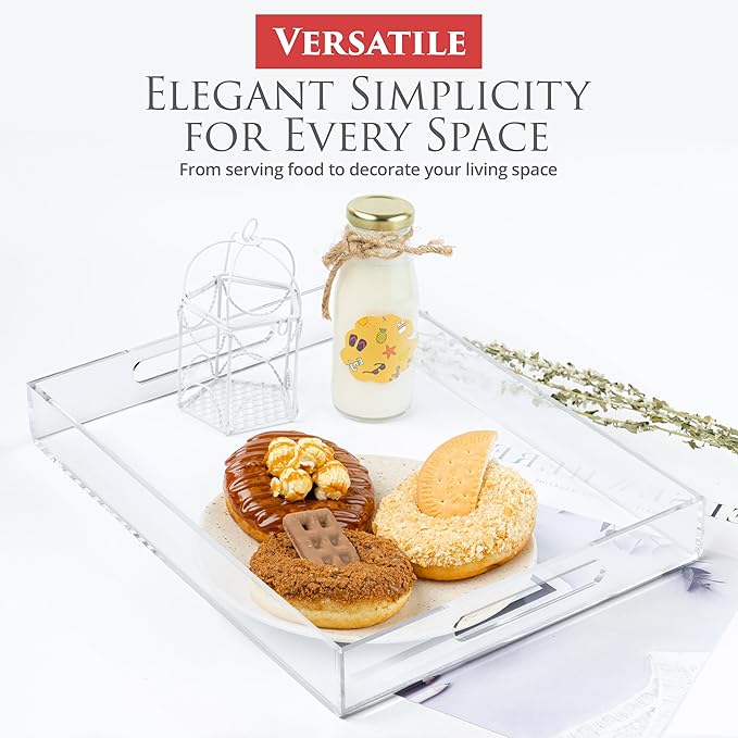Acrylic Tray 20x16 with Cut Handles - Spill Proof Decorative Tray is an Ideal Countertop Organizer for Living Rooms, Ottoman Coffee Tables, Offices, Kitchens & Serving Guests