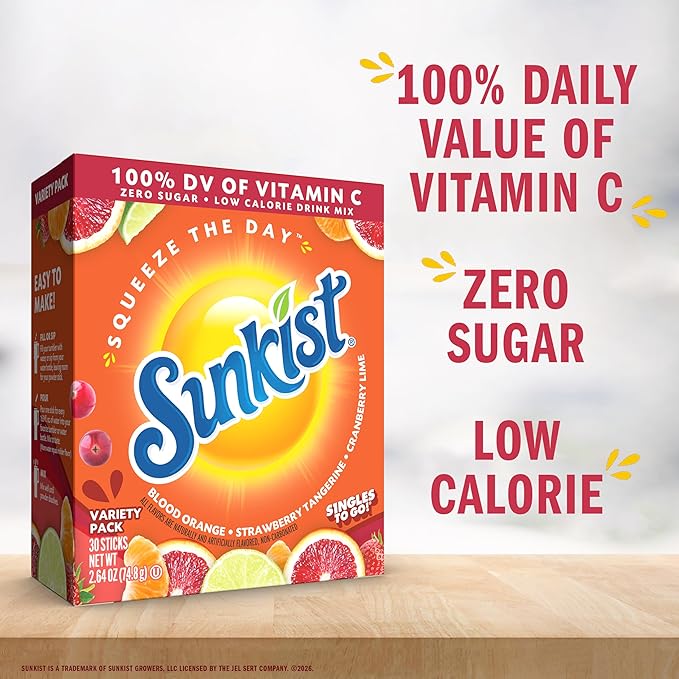 Sunkist Soda Variety Pack, Singles To Go VIT C (30 Total Sticks)