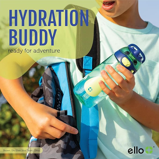 Ello Ellies 16oz Plastic Kids Water Bottle with Straw and Built-in Carrying Handle and Leak-Proof Locking Lid for School backpack, Lunchbox and Outdoor Sports, Pig