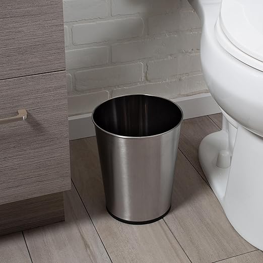 Bath Bliss 5 Liter Small Wastebasket | 2 Pack | Round Open Top | Trash Can | Bathroom | Bedroom | Kitchen | Office | Dorm | Disposal Waste Bin | Garbage | Stainless Steel