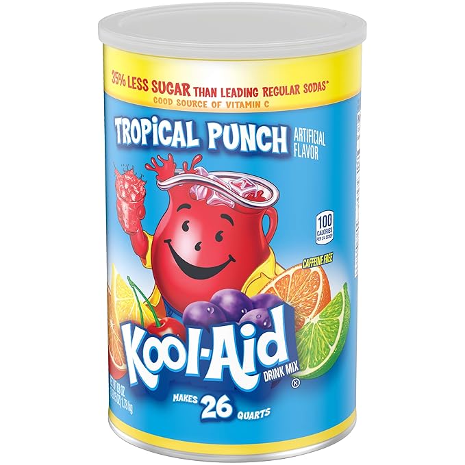 Kool-Aid Caffeine Free Jumbo Tropical Punch Sweetened Powdered Drink Mix 2 Count 63 oz Canisters