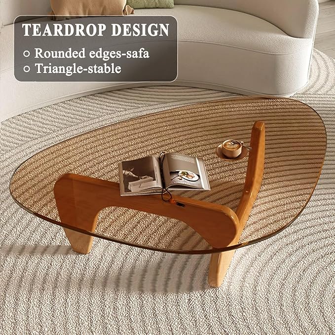 Mid Century Modern Glass Coffee Table, Coffee Table for Living Room, Noguchi Coffee Tables,Suitable for Bedroom Living Room Reception Office Tables (Wood/Brown, ML)