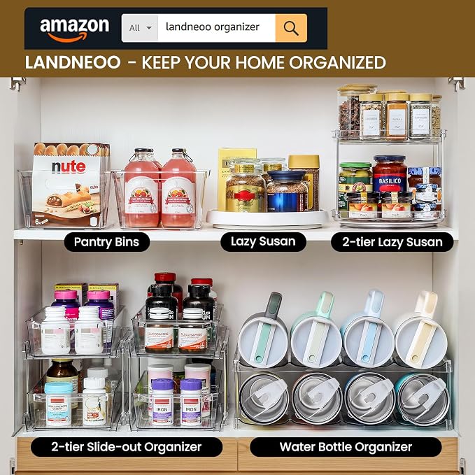 2 Tier Non-Skid Acrylic Lazy Susan Organizer - Rotating Spice Rack - Turntable Organization for Kitchen, Pantry, Countertop, Closet, Bathroom, Vanity, Medicine Cabinet Organizing,10''
