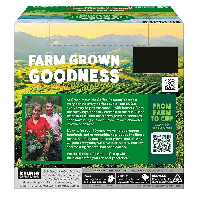 Green Mountain Coffee Roasters Half Caff, Single-Serve Keurig K-Cup Pods, Medium Roast Coffee Pods, 48 Count