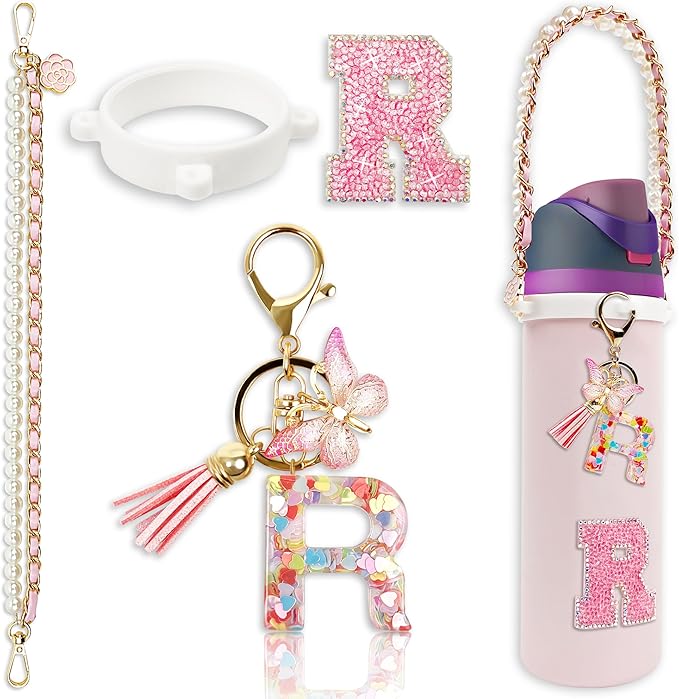 Letter Handle Strap Accessories with Cute Initial Charm Compatible with Owala Water Bottle 24oz 32oz 40oz Owala Kids