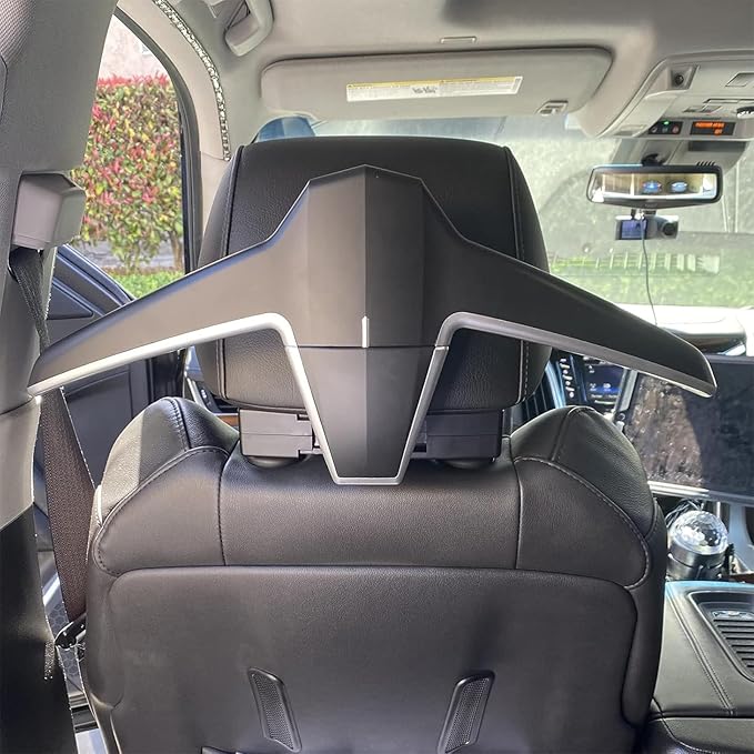 2 Car Back Seat Headrest Hanger with 4 Car Hooks for Coat, Jacket, Suit, Clothes, Purse, Handbag and Grocery Bags - Multi-Purpose Storage Holder for Automobile