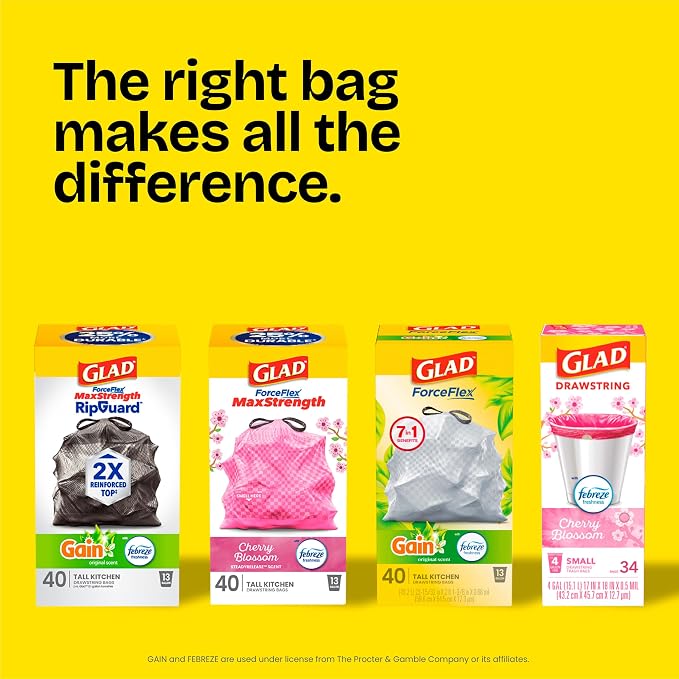 Glad ForceFlex Tall Kitchen Trash Bags, 13 Gallon, Fresh Clean, 140 Count (Package May Vary)